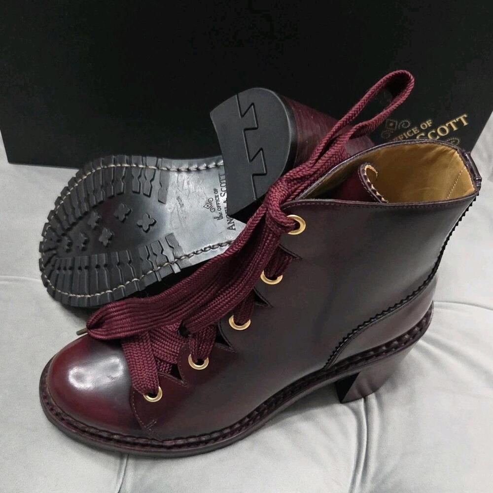 The Office of Angela Scott Miss Billie Boots Dark Red Leather Womens Shoes 37 7 - Picture 5 of 15
